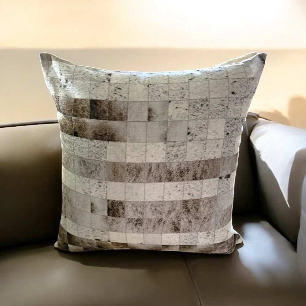 LOLOI FAUX HIDE CHECKERBOARD THROW PILLOW 22x22